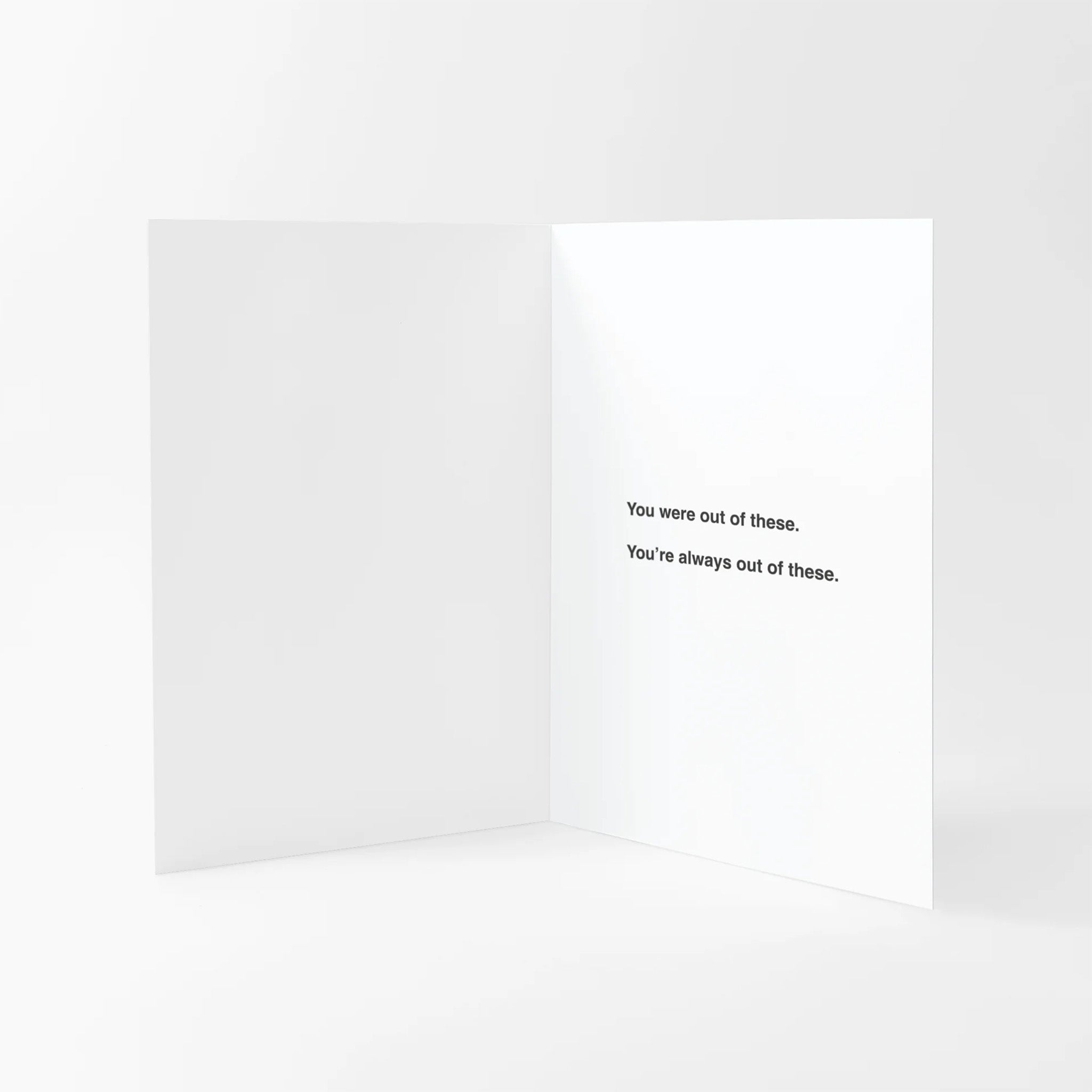 Oui Chef "Kitchen Essentials" Sharpie Greeting Card partially opened showing inside message.